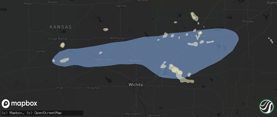 Hail map in Newton, KS on July 4, 2026