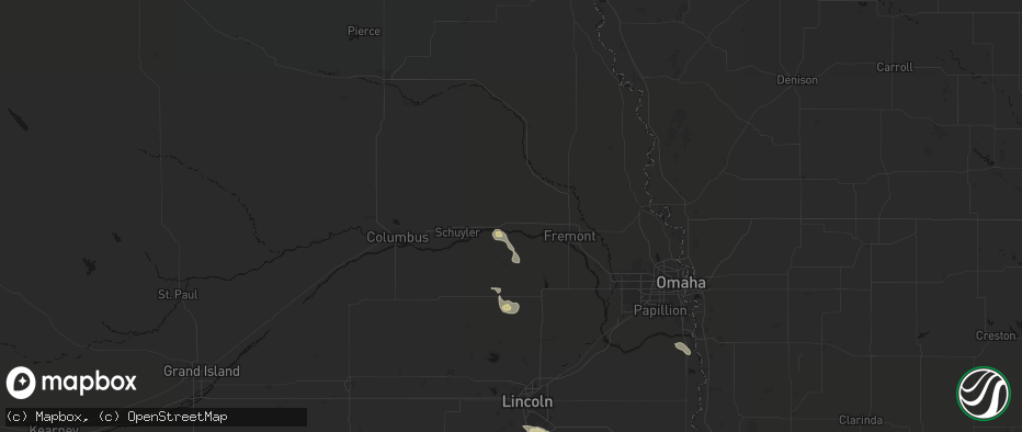 Hail map in North Bend, NE on July 4, 2026