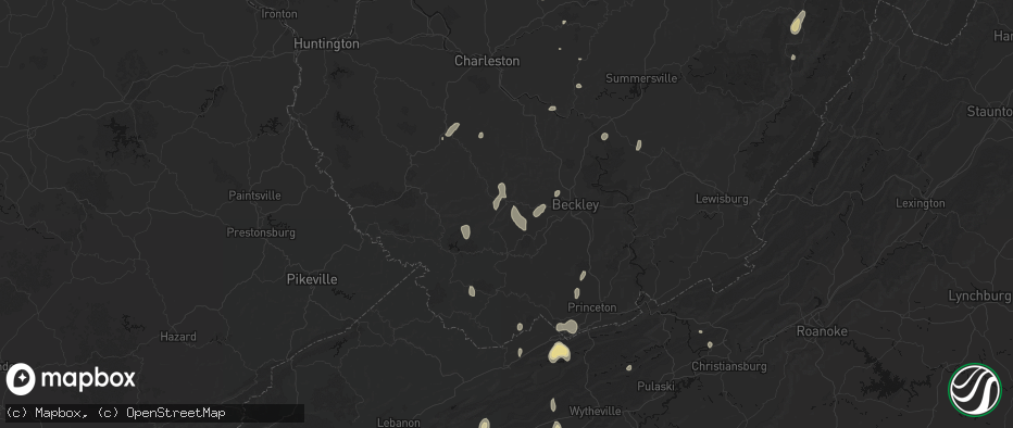 Hail map in Oceana, WV on July 4, 2026