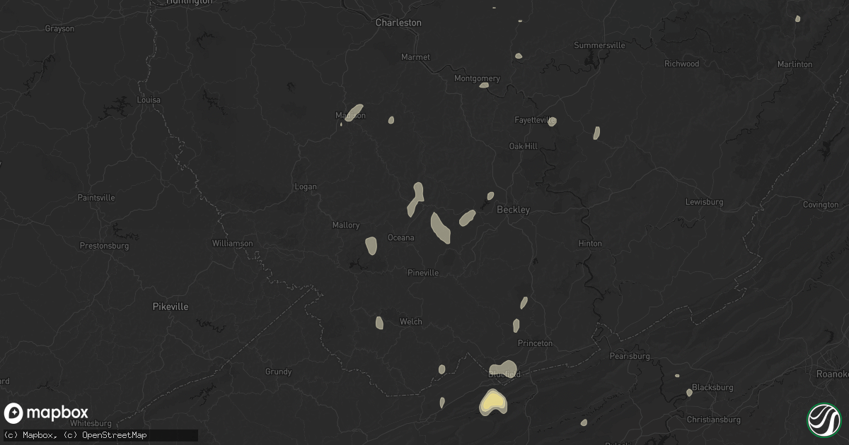 Hail map in Oceana, WV on July 4, 2026