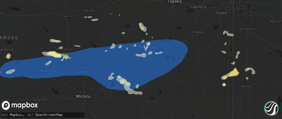 Hail map in Olpe, KS on July 4, 2026