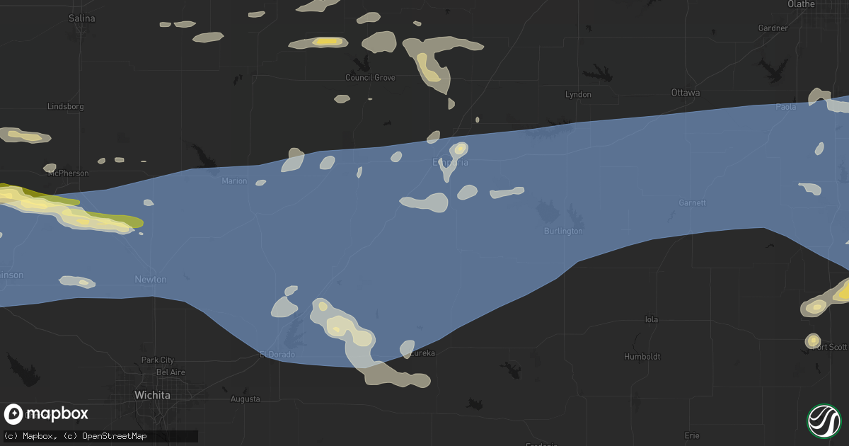 Hail map in Olpe, KS on July 4, 2026