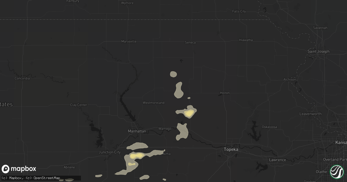 Hail map in Onaga, KS on July 4, 2026