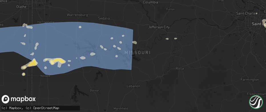 Hail map in Osage Beach, MO on July 4, 2026