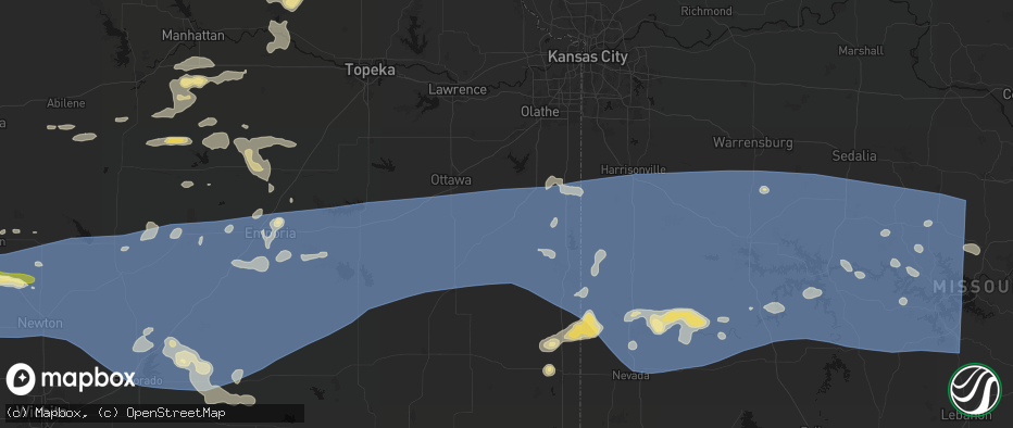 Hail map in Osawatomie, KS on July 4, 2026