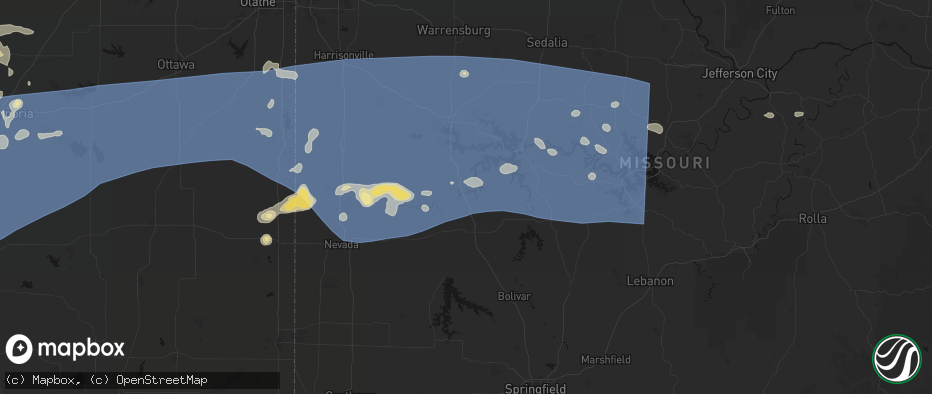 Hail map in Osceola, MO on July 4, 2026