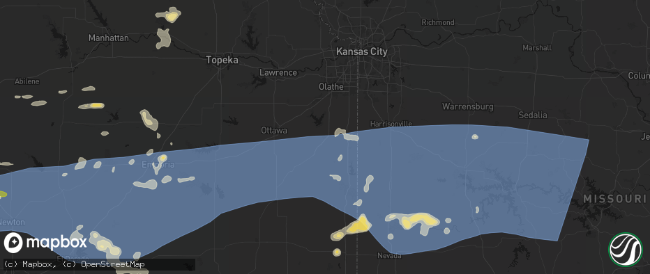 Hail map in Paola, KS on July 4, 2026