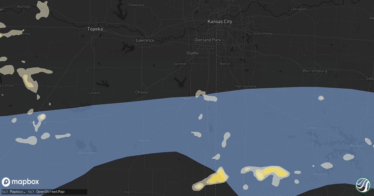 Hail map in Paola, KS on July 4, 2026
