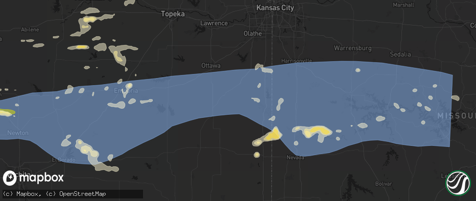 Hail map in Parker, KS on July 4, 2026