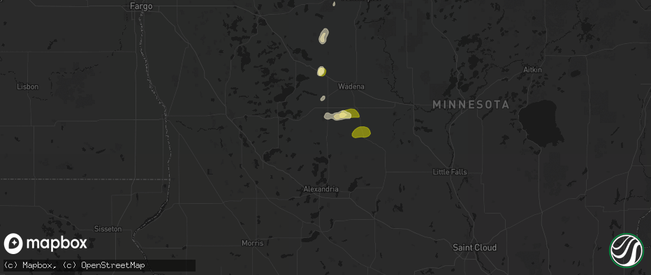 Hail map in Parkers Prairie, MN on July 4, 2026