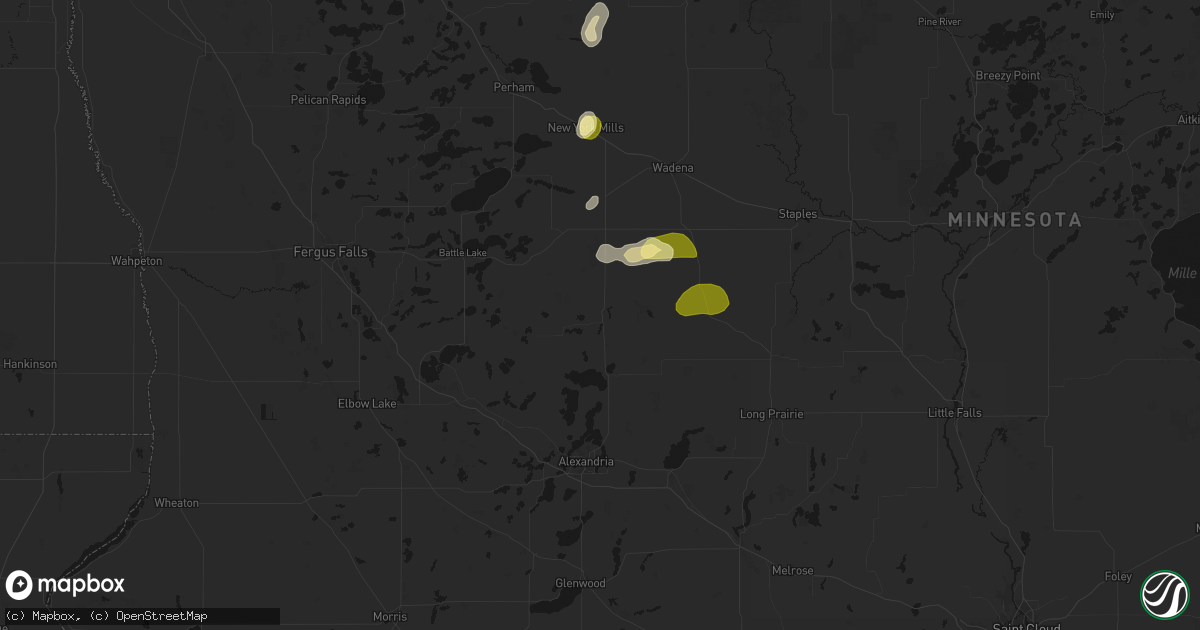 Hail map in Parkers Prairie, MN on July 4, 2026
