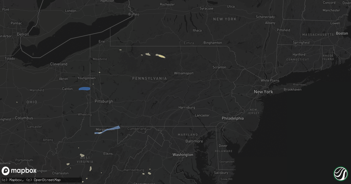 Hail map in Pennsylvania on July 4, 2026