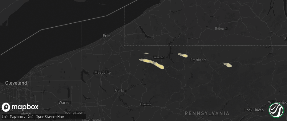 Hail map in Pittsfield, PA on July 4, 2026