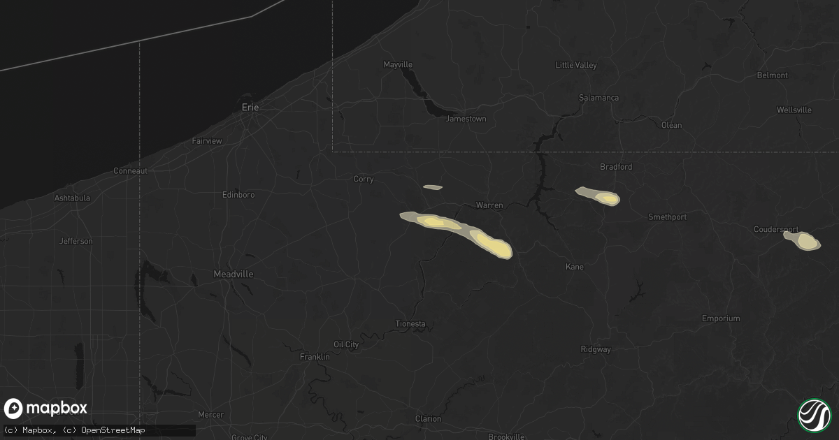 Hail map in Pittsfield, PA on July 4, 2026