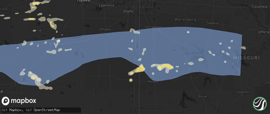Hail map in Pleasanton, KS on July 4, 2026