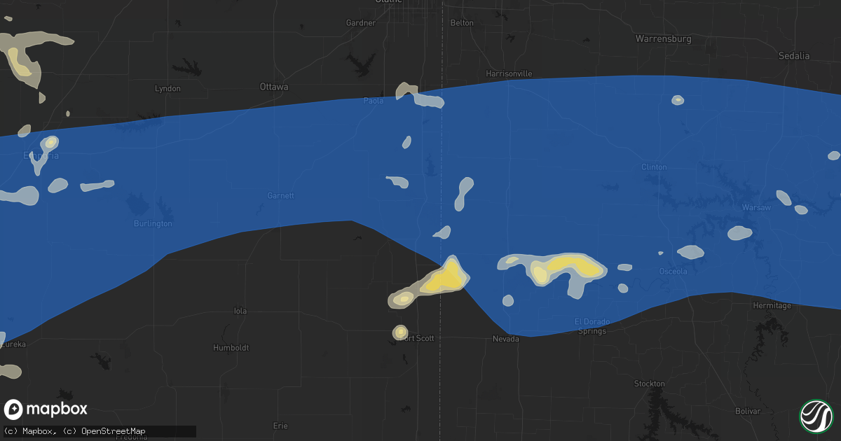 Hail map in Pleasanton, KS on July 4, 2026