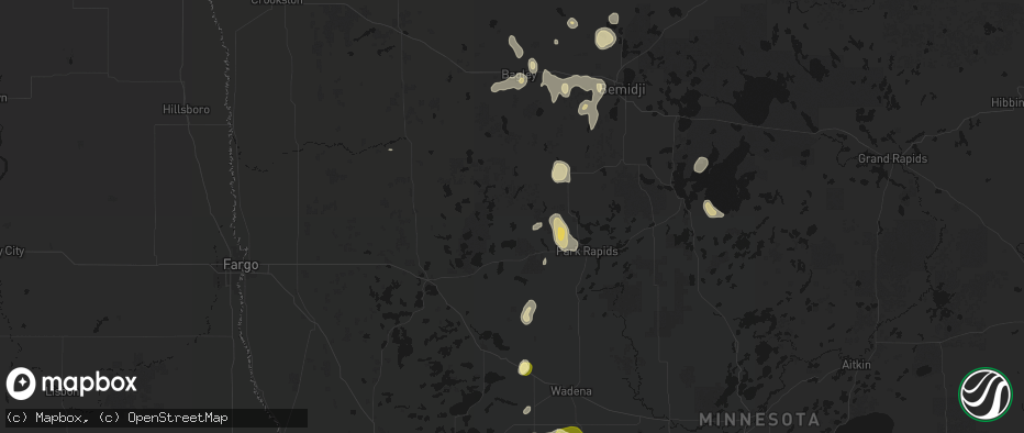 Hail map in Ponsford, MN on July 4, 2026