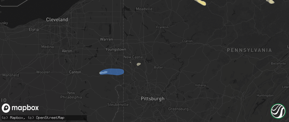 Hail map in Portersville, PA on July 4, 2026