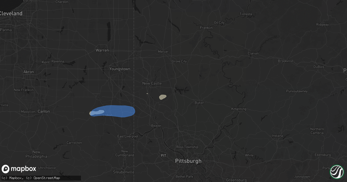 Hail map in Portersville, PA on July 4, 2026