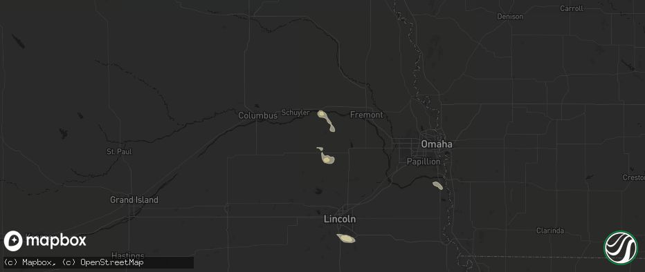 Hail map in Prague, NE on July 4, 2026