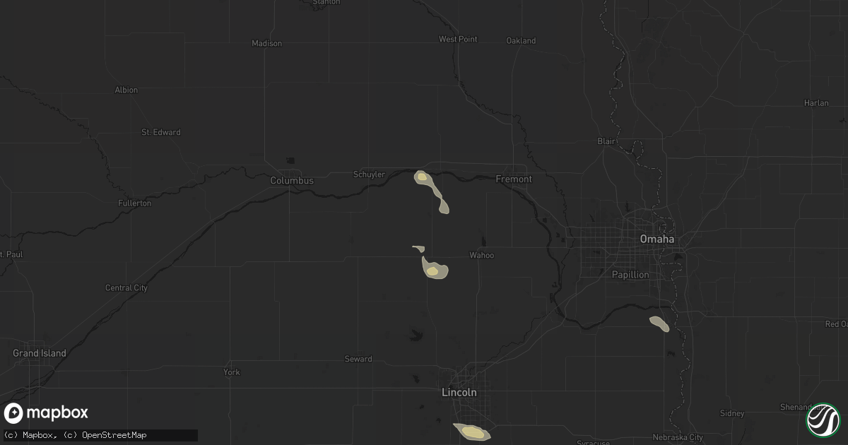 Hail map in Prague, NE on July 4, 2026