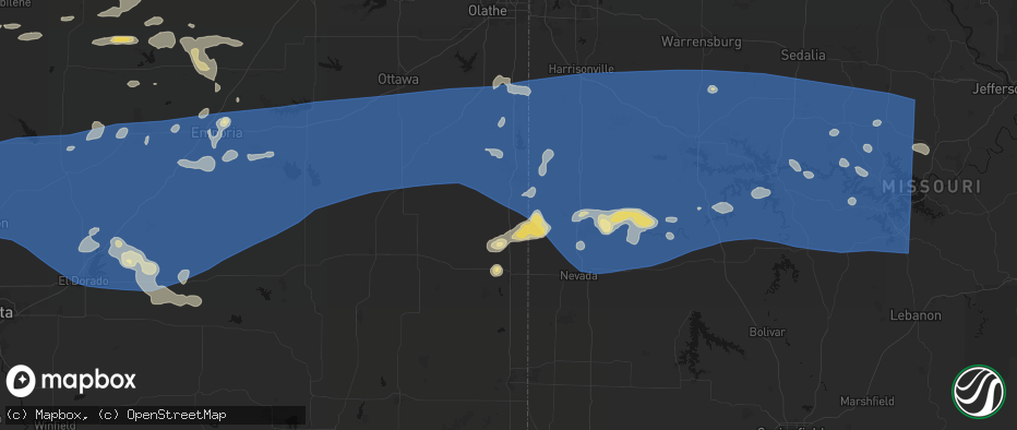 Hail map in Prescott, KS on July 4, 2026