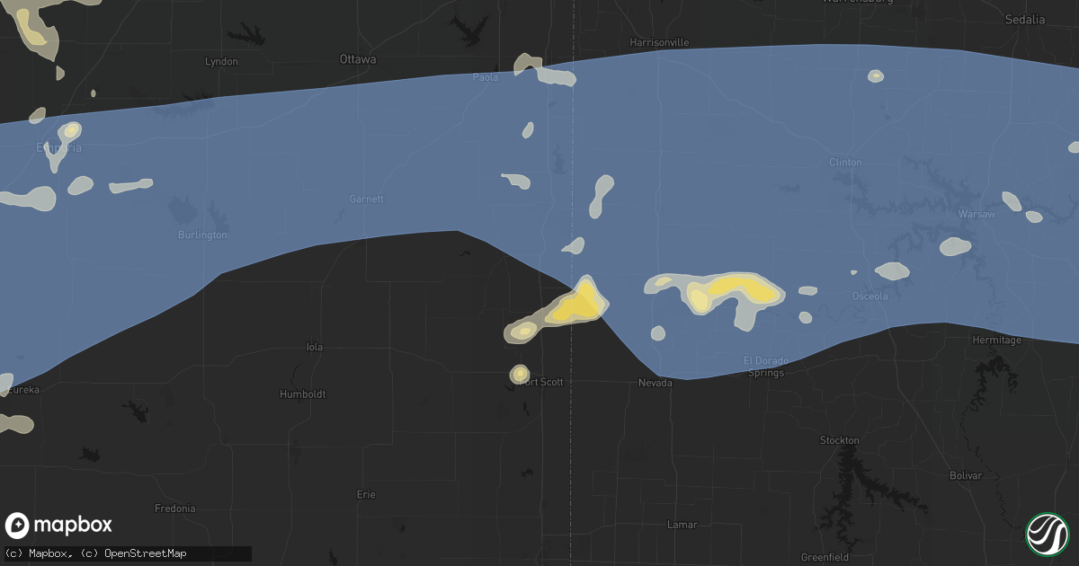 Hail map in Prescott, KS on July 4, 2026