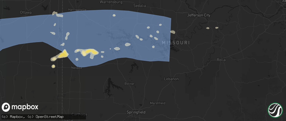 Hail map in Preston, MO on July 4, 2026