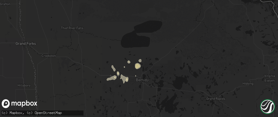 Hail map in Puposky, MN on July 4, 2026