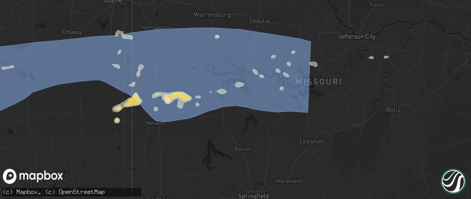 Hail map in Quincy, MO on July 4, 2026