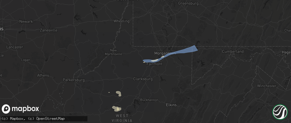 Hail map in Rachel, WV on July 4, 2026