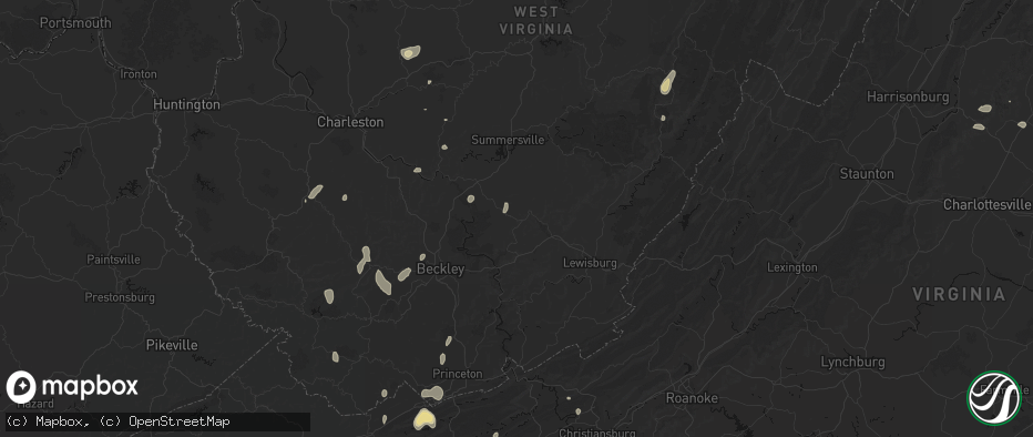 Hail map in Rainelle, WV on July 4, 2026