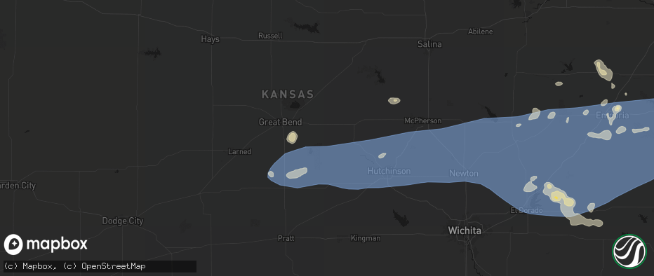 Hail map in Raymond, KS on July 4, 2026