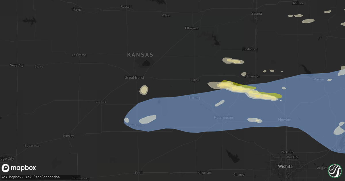 Hail map in Raymond, KS on July 4, 2026
