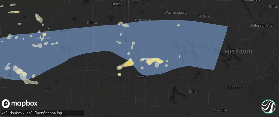 Hail map in Rich Hill, MO on July 4, 2026