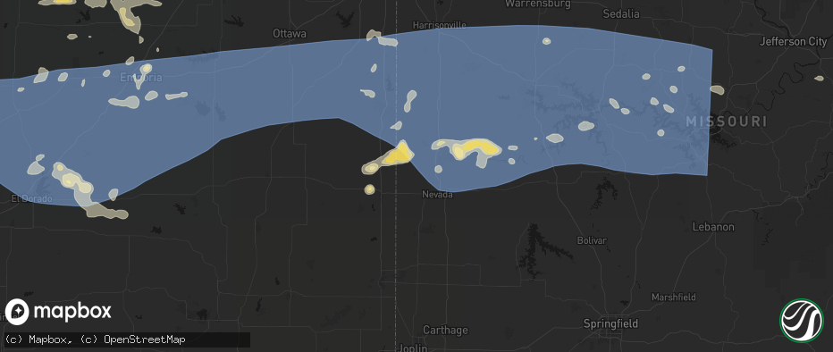 Hail map in Richards, MO on July 4, 2026