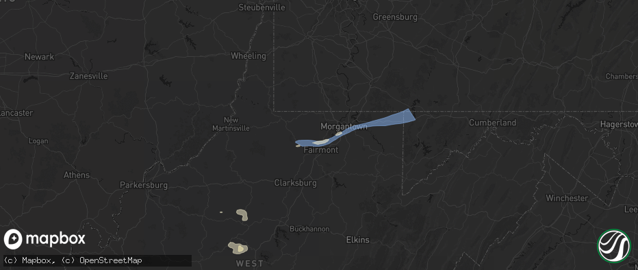 Hail map in Rivesville, WV on July 4, 2026