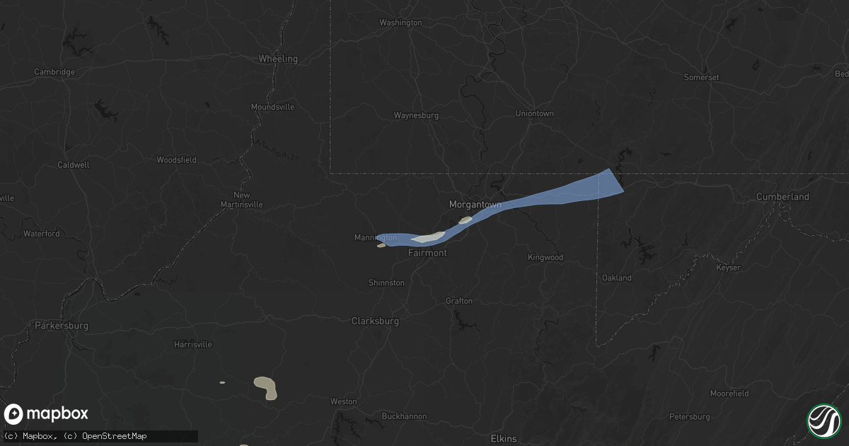 Hail map in Rivesville, WV on July 4, 2026