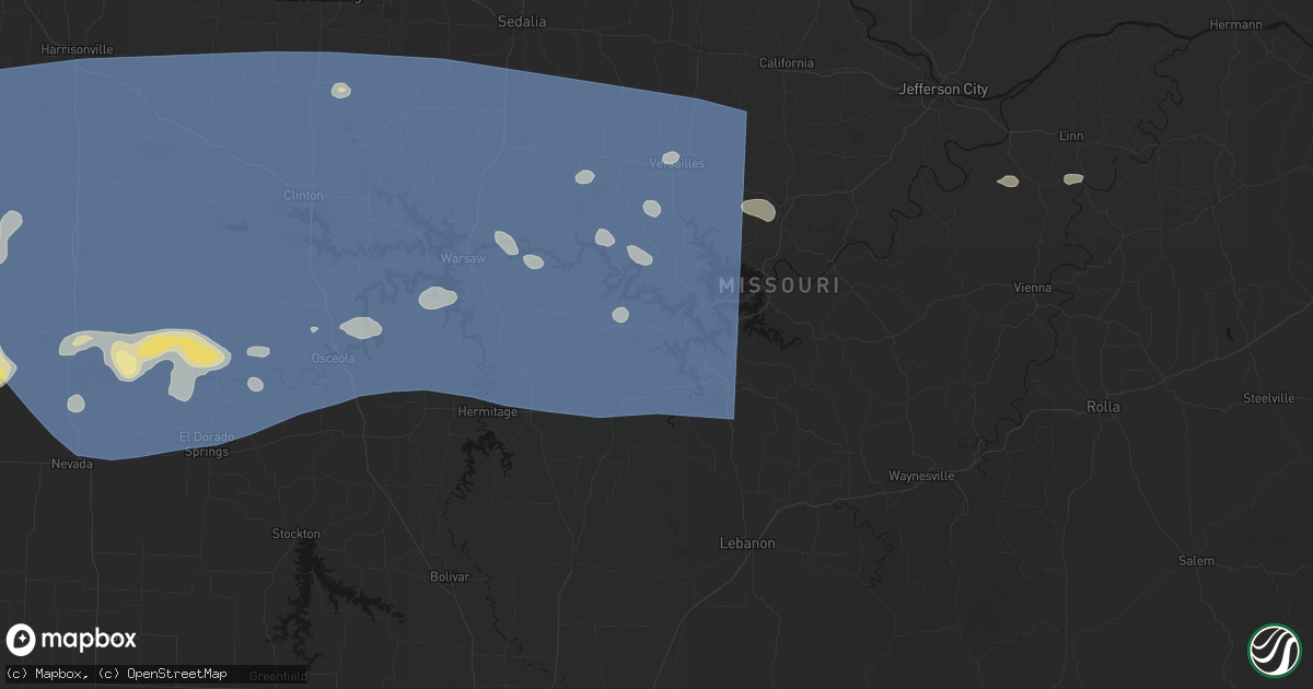 Hail map in Roach, MO on July 4, 2026