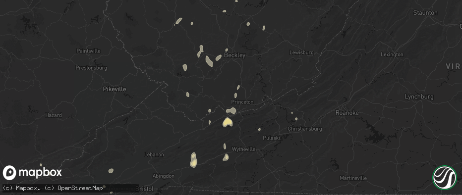 Hail map in Rock, WV on July 4, 2026