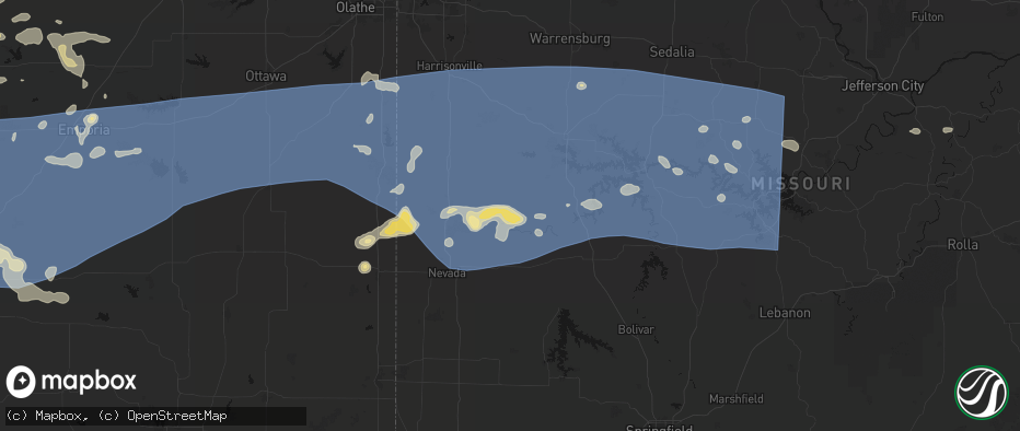 Hail map in Rockville, MO on July 4, 2026