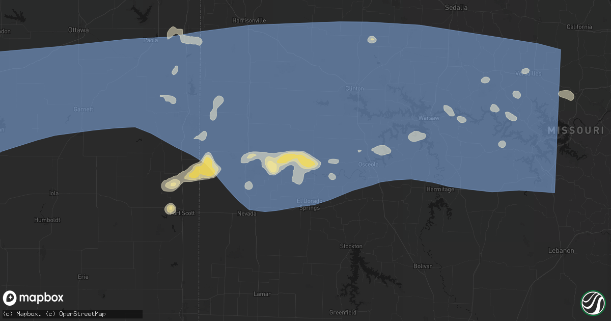 Hail map in Rockville, MO on July 4, 2026