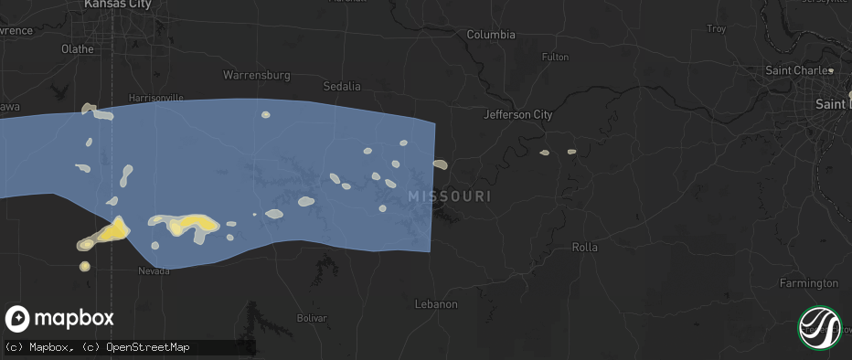 Hail map in Rocky Mount, MO on July 4, 2026