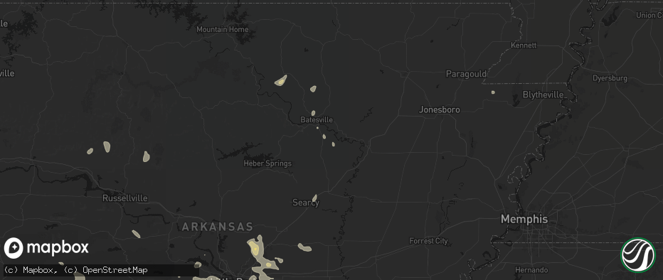 Hail map in Rosie, AR on July 4, 2026