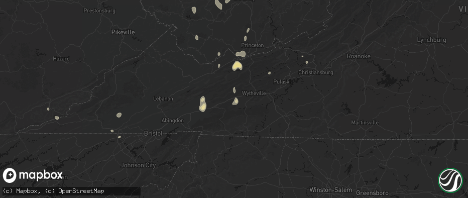 Hail map in Rural Retreat, VA on July 4, 2026
