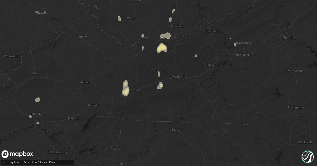 Hail map in Rural Retreat, VA on July 4, 2026