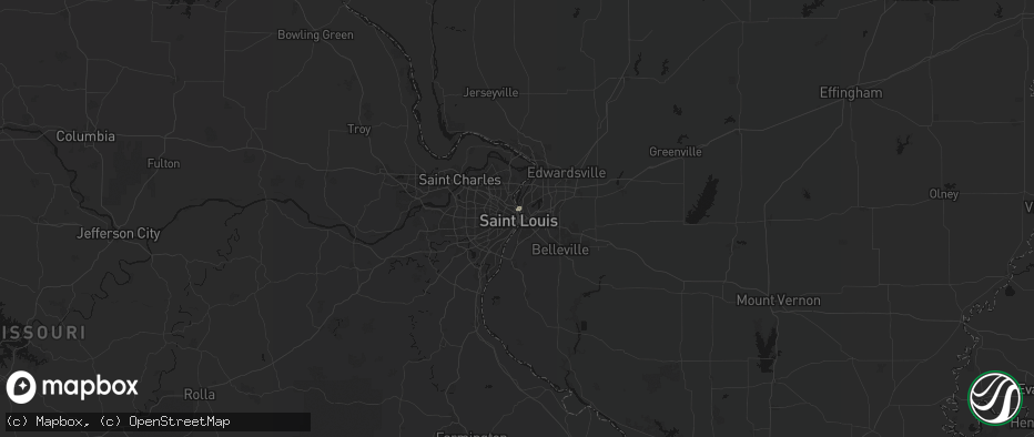 Hail map in Saint Louis, MO on July 4, 2026