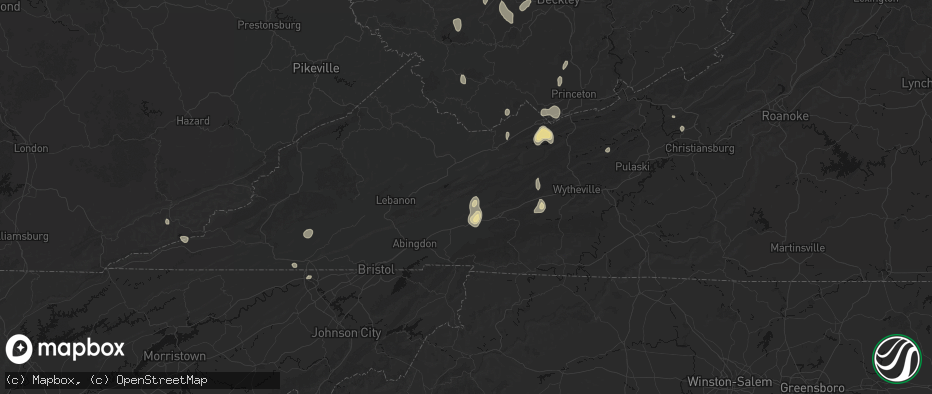 Hail map in Saltville, VA on July 4, 2026