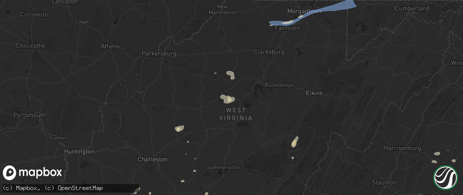 Hail map in Sand Fork, WV on July 4, 2026