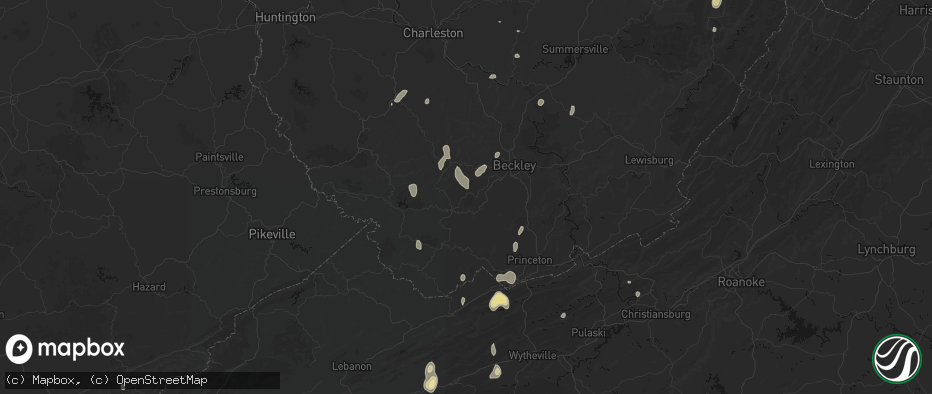 Hail map in Saulsville, WV on July 4, 2026